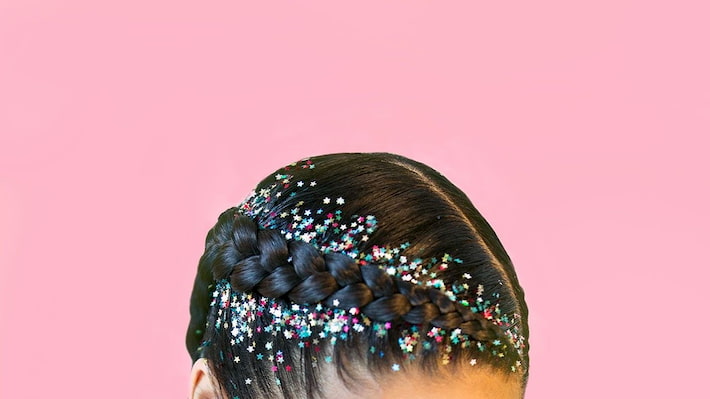 hairstyle for dancer with glitter