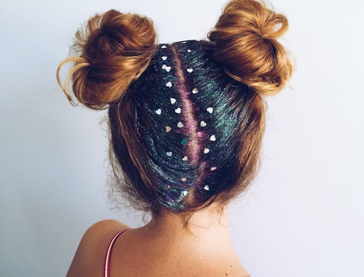 hairstyle with glitter hairspray