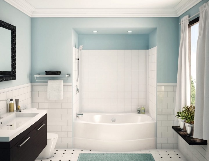picture of an alcove bathtub in a modern bathroom