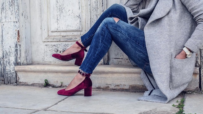 Woman in purple heels