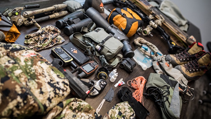 Close-up of essential hunting gear
