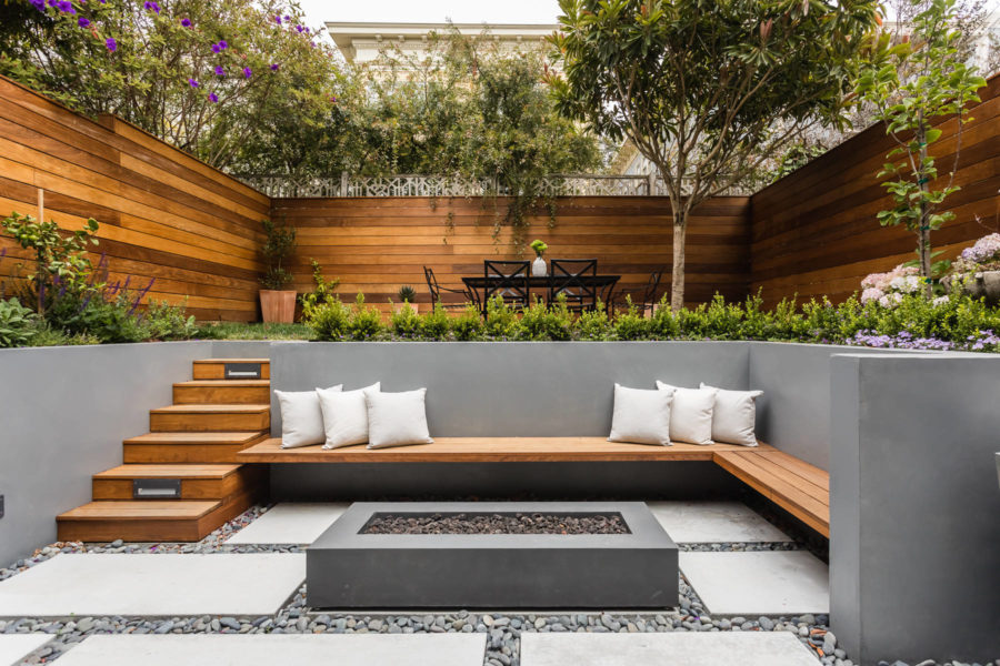 Contemporary patio with teak elements