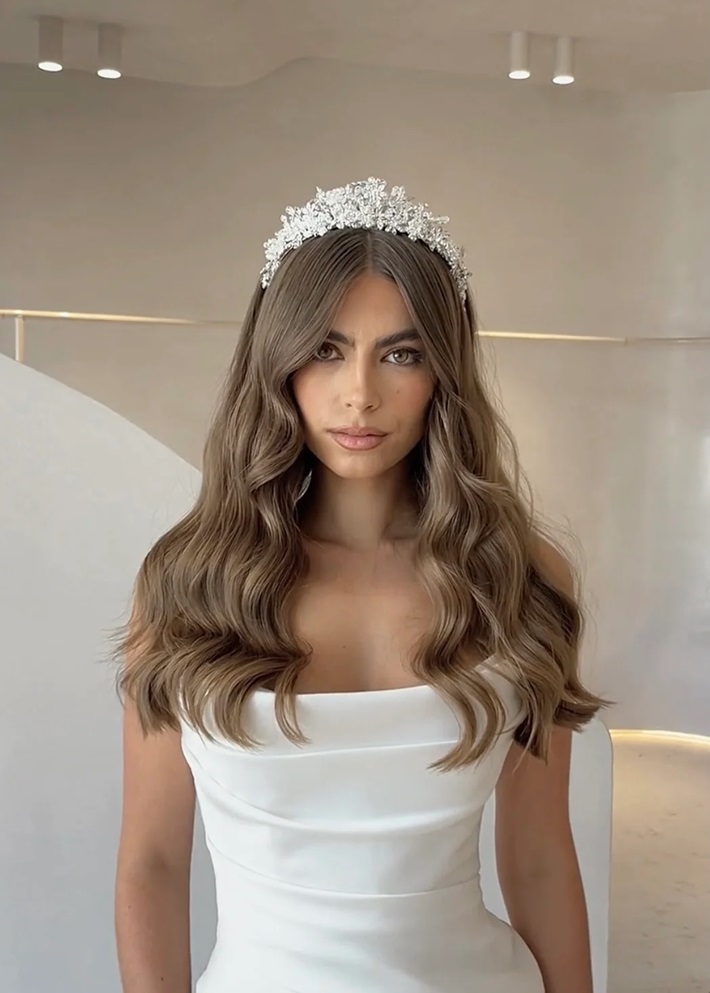Riley - Modern Crystal Floral Bridal Crown