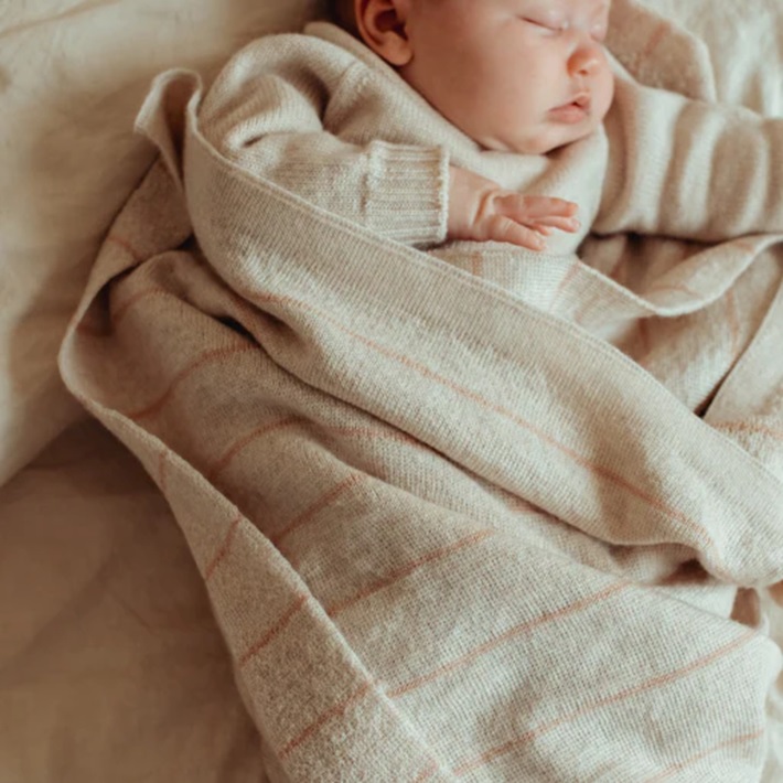 Harry Baby Blanket - 100% Merino Wool - Cream & Apricot Stripe 