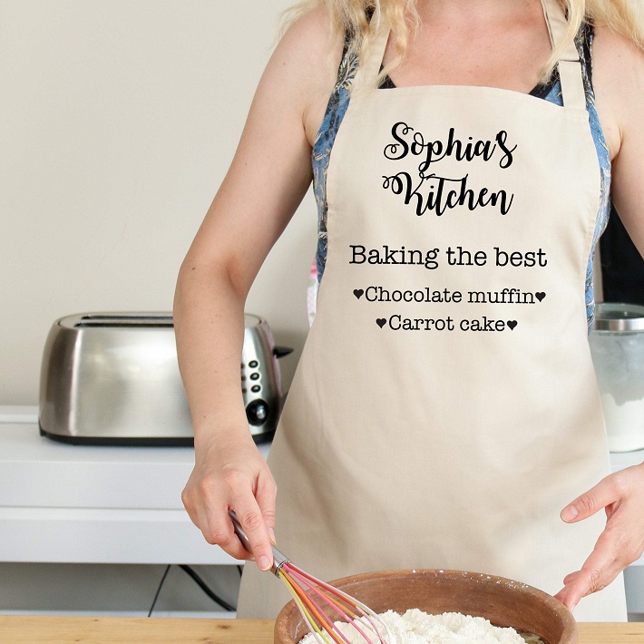 woman wearing a personalised apron