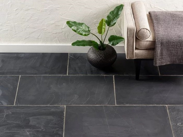 floor of natural slate tiles