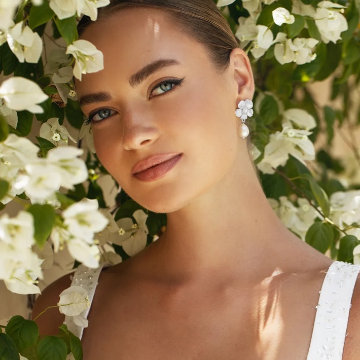 Lola Knight - Cecilia - Pearl Bridal Drop Earrings - Silver
