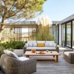 a patio with outdoor furniture