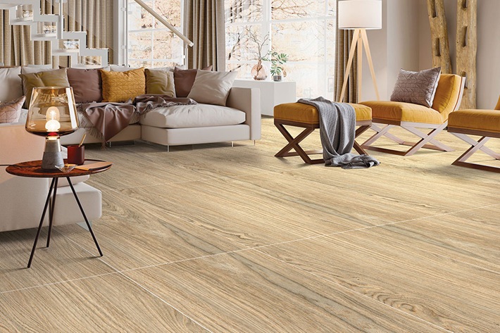 living room with wood tiles